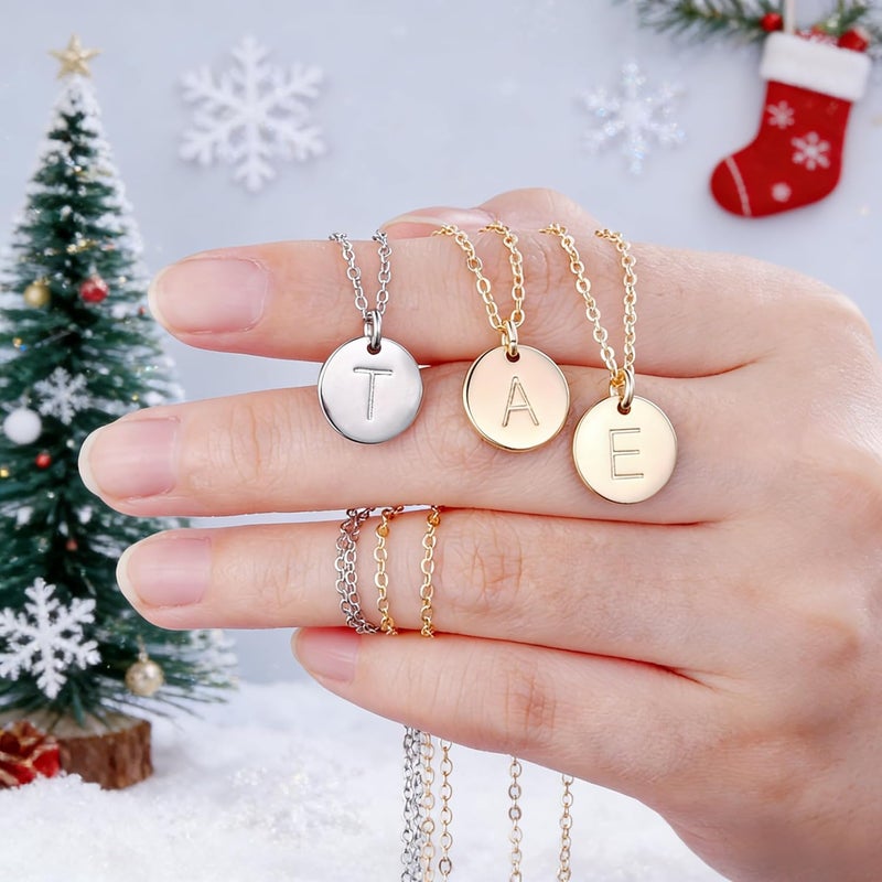 IEFWELL Valentines Gifts - Initial Necklaces for Women Girls, 14K Gold-Plated Silver Double Side Engraved Hammered Coin Necklaces, Layered Necklace Jewelry Pendant for Teen Girls - Image 5